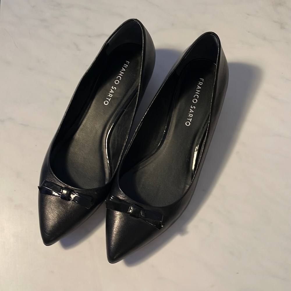 Franco Sarto, black leather flats, size 8